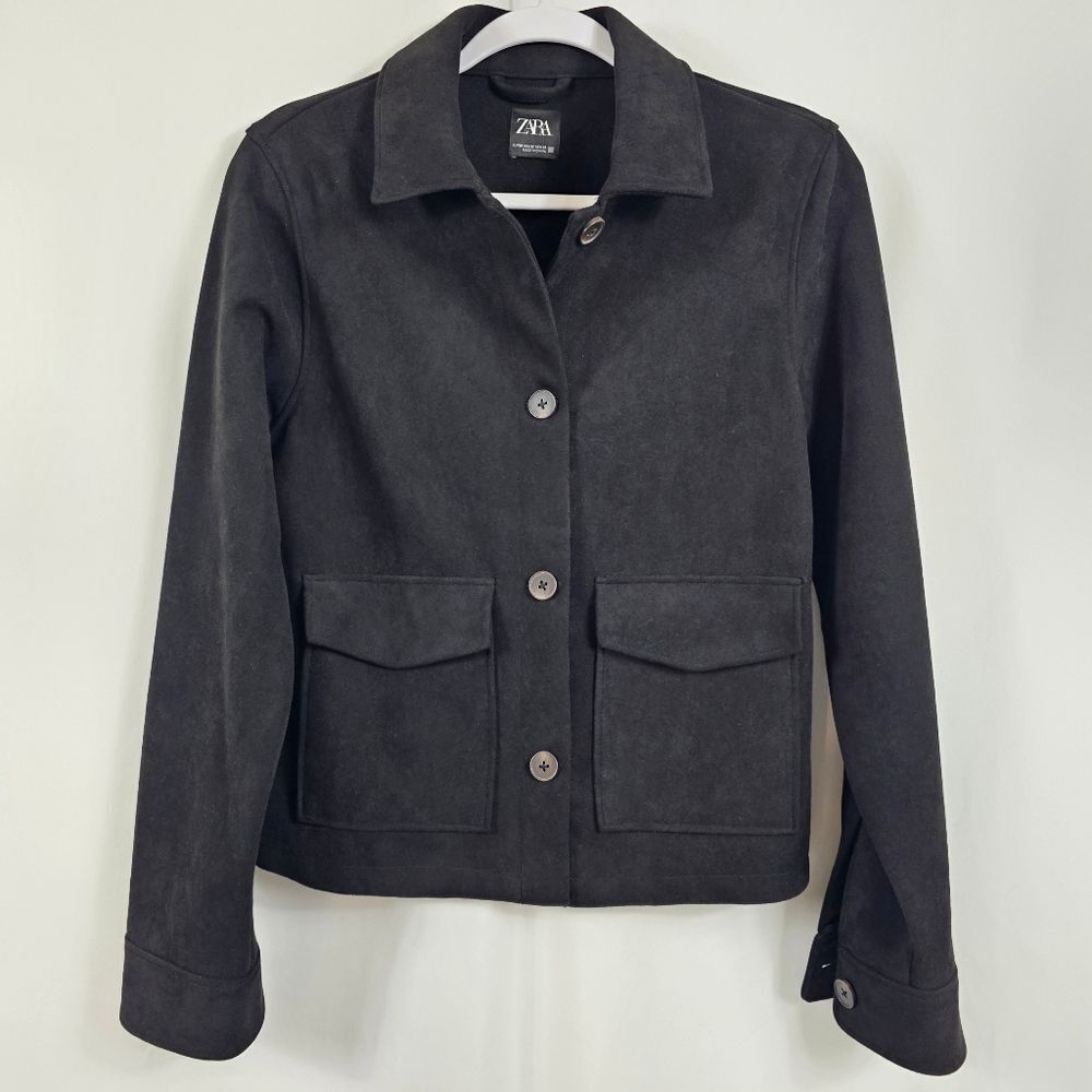 Zara Faux Suede Jacket in Black - Size M